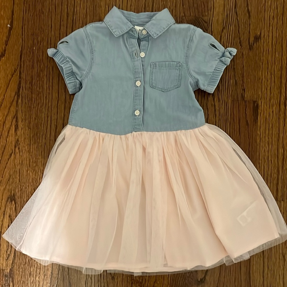 Toddler short sleeve chambray tulle dress